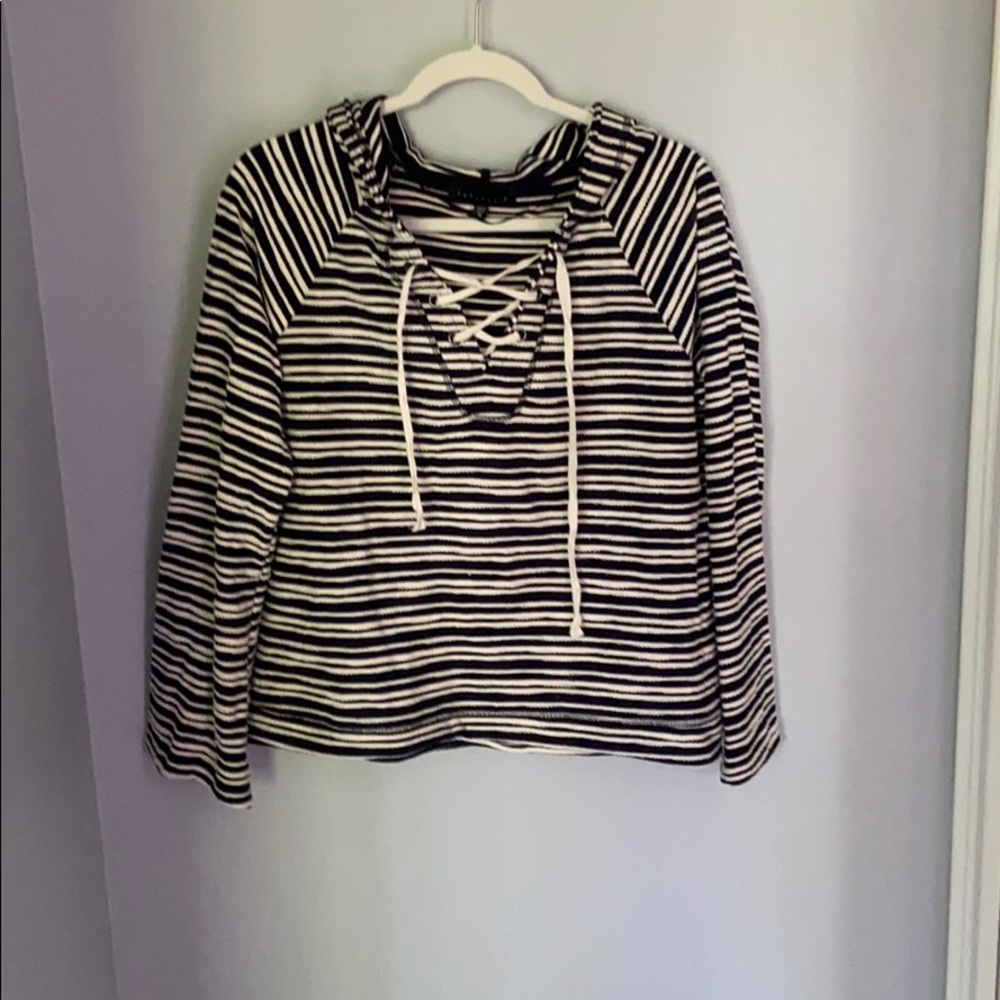 Navy blue and white stripped hoodie/sweater.